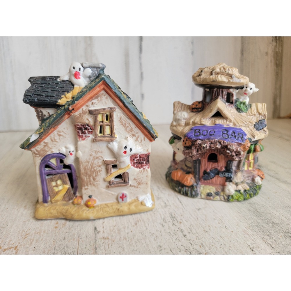 Vintage haunted house boo bar ceramic mini village Halloween home set